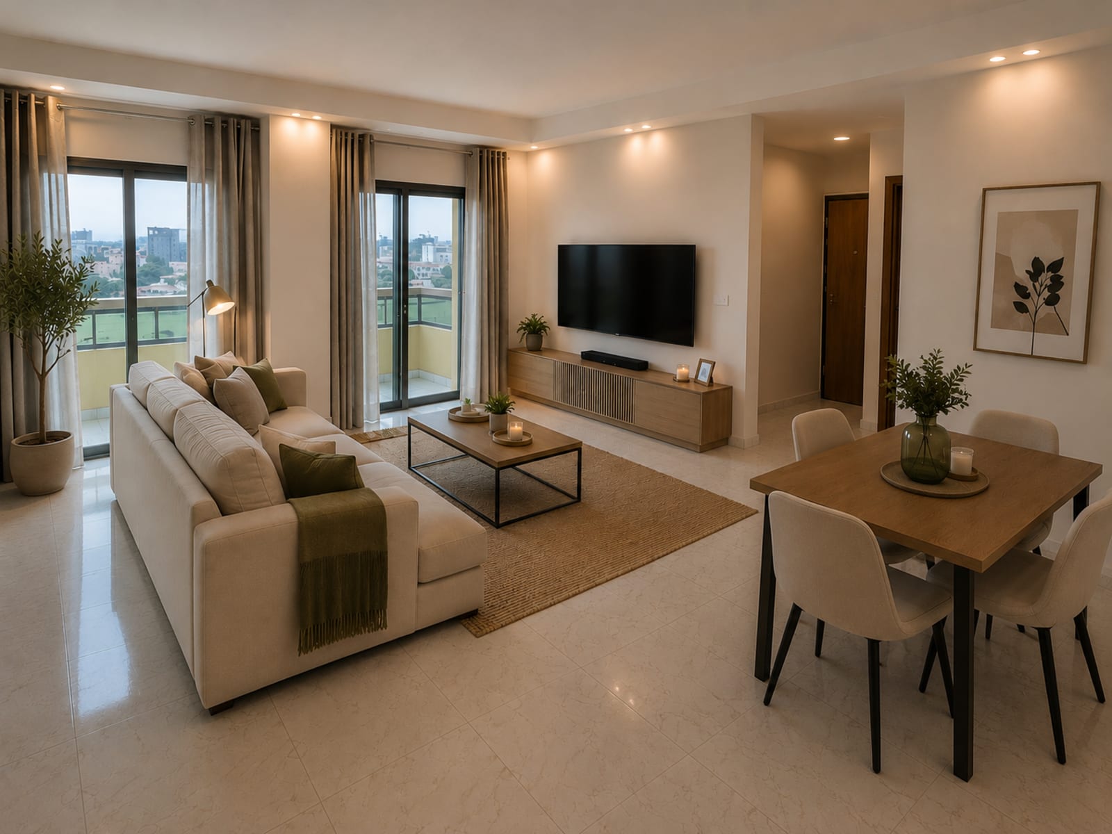 Salon d'un appartement Immosphere à Kinshasa, photographié fidèlement