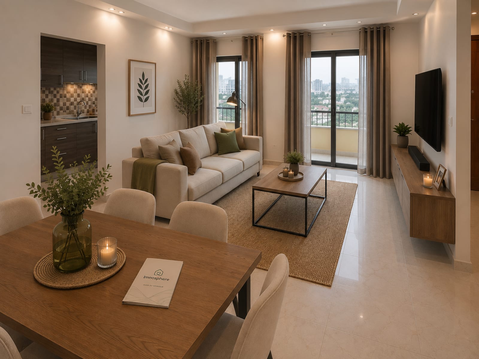 Salon lumineux d'un appartement meublé Immosphere à Kinshasa