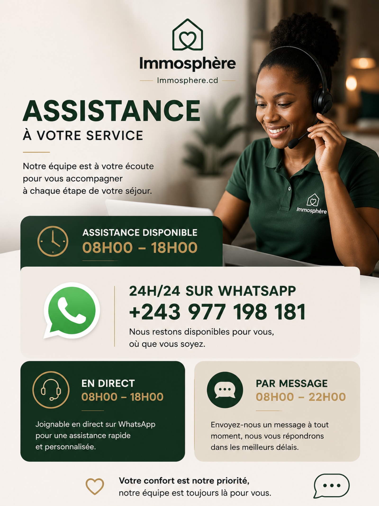 Une équipe joignable de 8 h à 18 h, sur WhatsApp et par téléphone