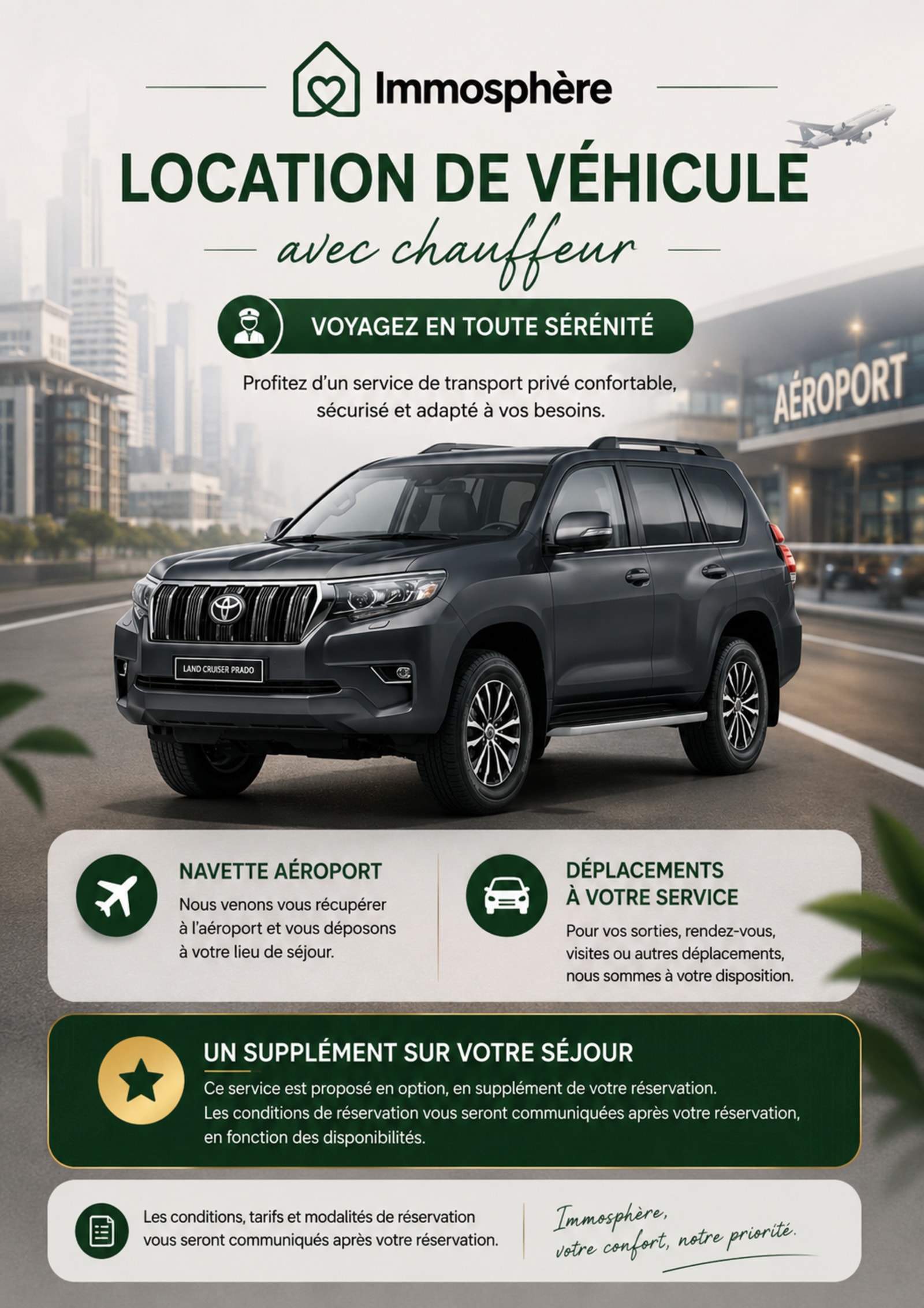 Conciergerie Immosphere : navette aéroport, chauffeur, services sur mesure